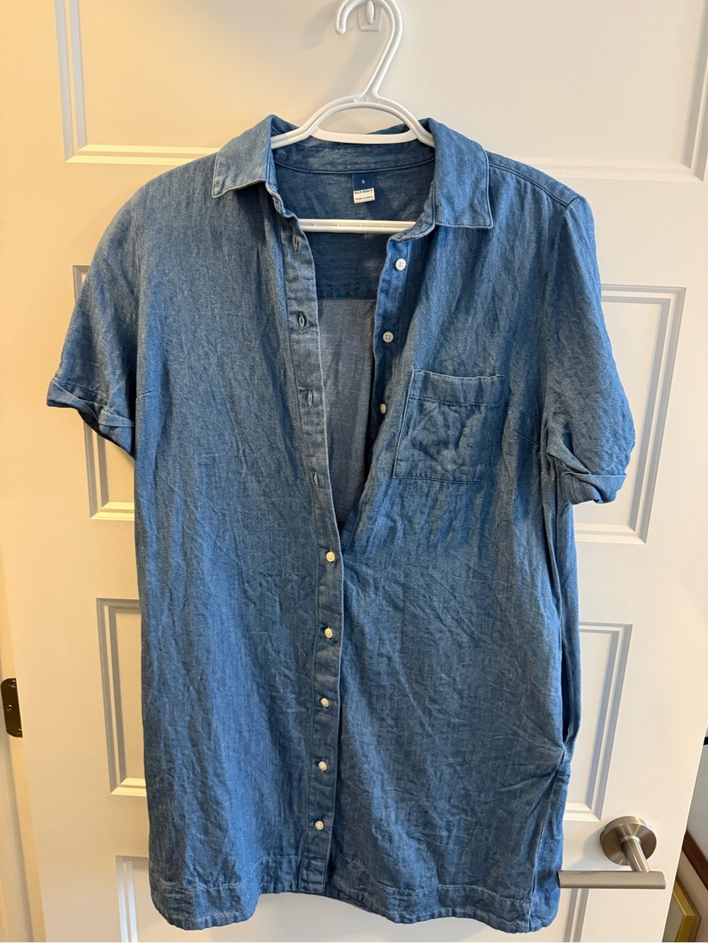 women’s Blue Short-Sleeve Button-Up denim dress